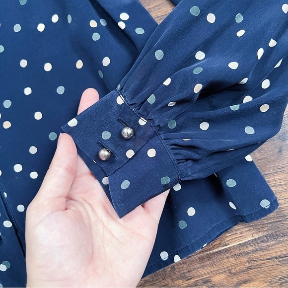 Kate Spade • Lynette Blouse silk polka dot navy blue ruffle collar bow tie neck - Picture 10 of 14
